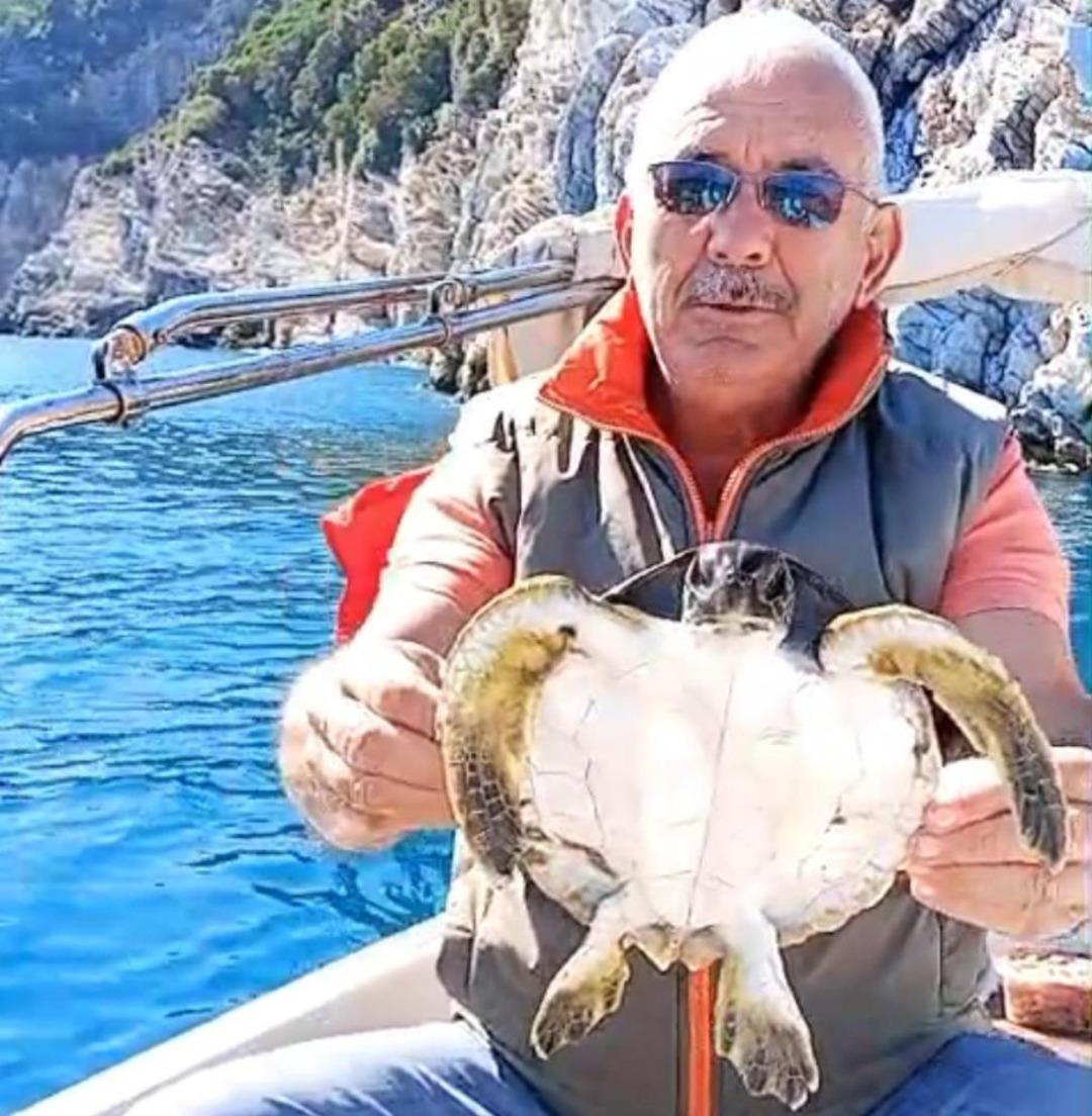 Çevreciler, Marmaris Körfezi'nde çantaya sıkışan deniz kaplumbağasını kurtardı